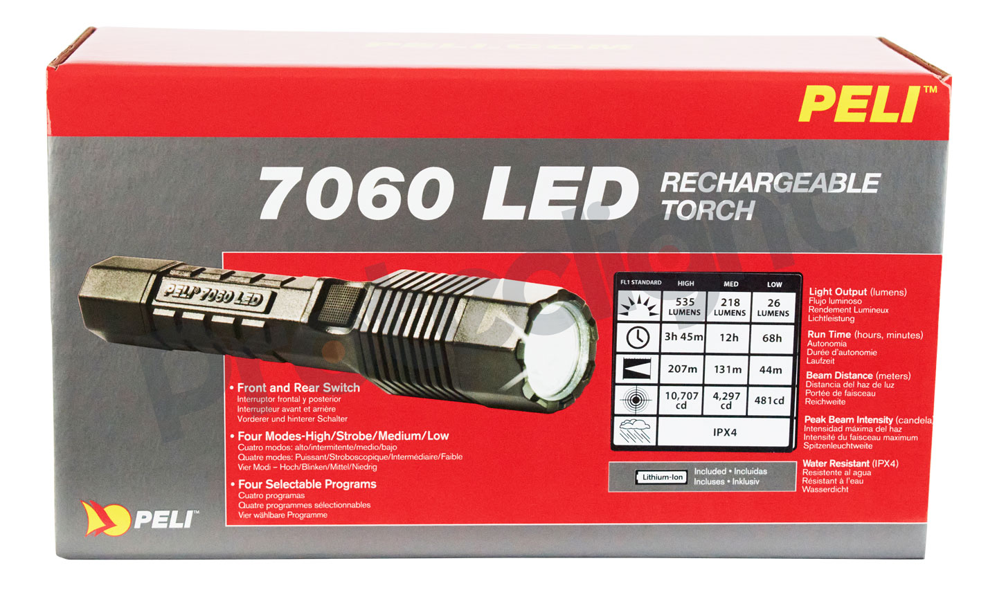 Lampe tactique PELI 7110 compatible avec pile AA ou CR123. 4 modes